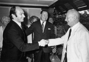 His Highness the Aga Khan, Mawlana Hazar Imam being greeeted by Mr Frank Pattrick