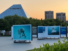 The Living Sea -- Fragile Beauty: Photographs by Prince Hussain Aga Khan displayed in the patio of the Ismaili Centre Toronto